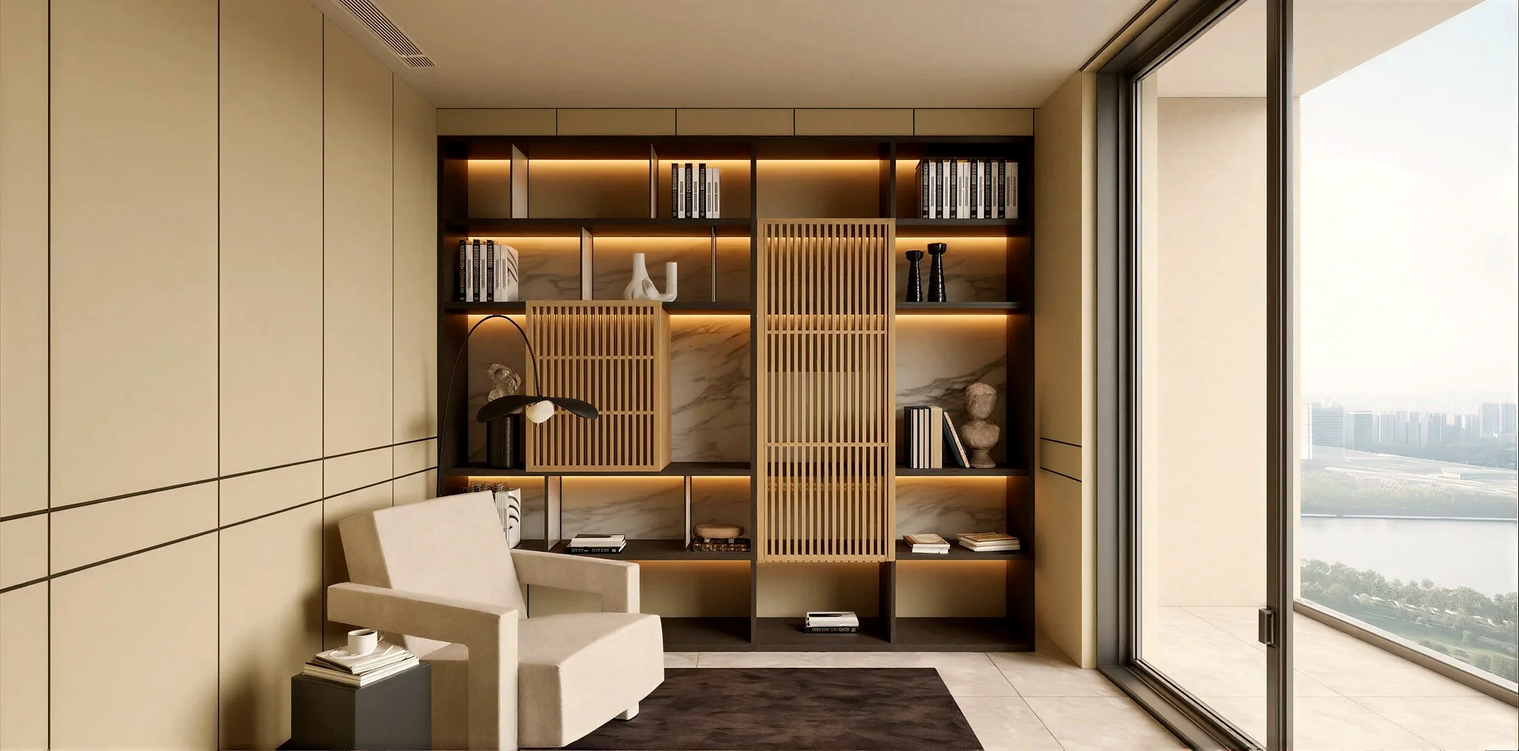 MODHOME Living System living room cabinetry and open shelving 11
